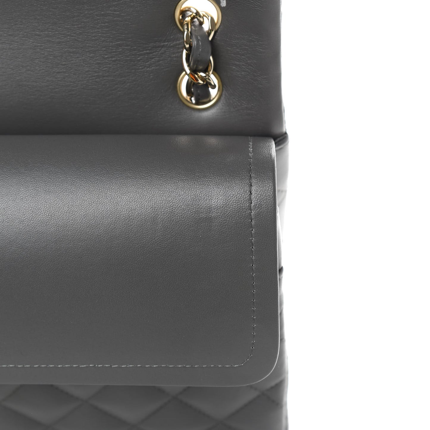 Lambskin Quilted Jumbo Double Flap Grey