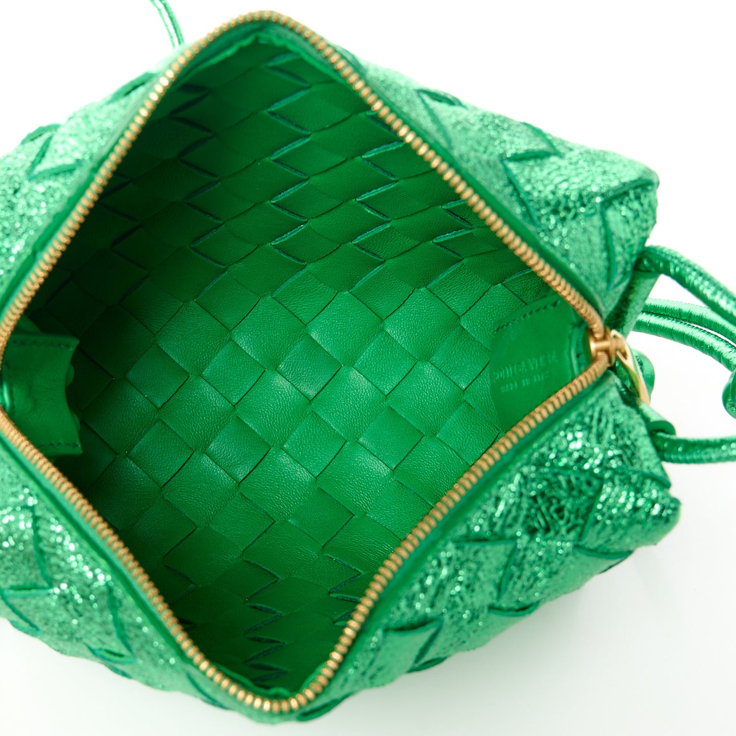 Metallic Calfskin Intrecciato Mini Loop Camera Bag Parakeet