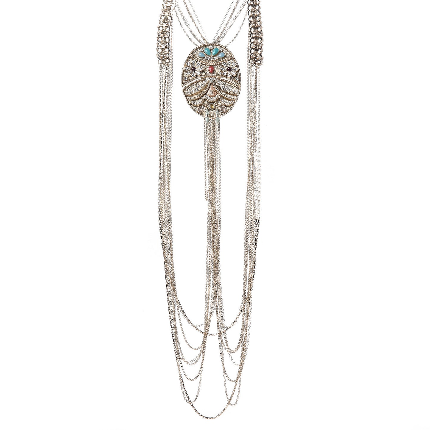 Crystal Chain Owl CC Multi Strand Necklace Gold