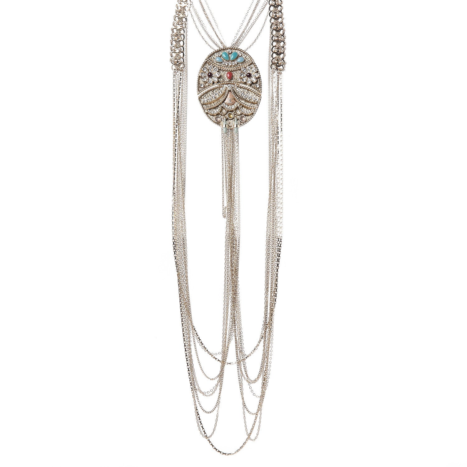 Chanel Crystal Chain Owl CC Multi Strand Necklace Gold 3 of 5