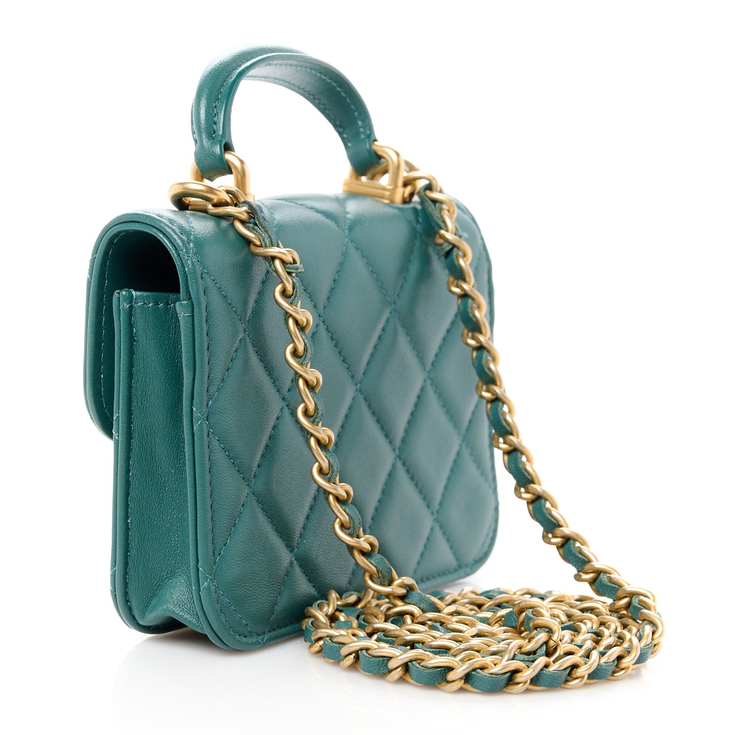 Lambskin Quilted Top Handle Flap Coin Purse With Chain Green