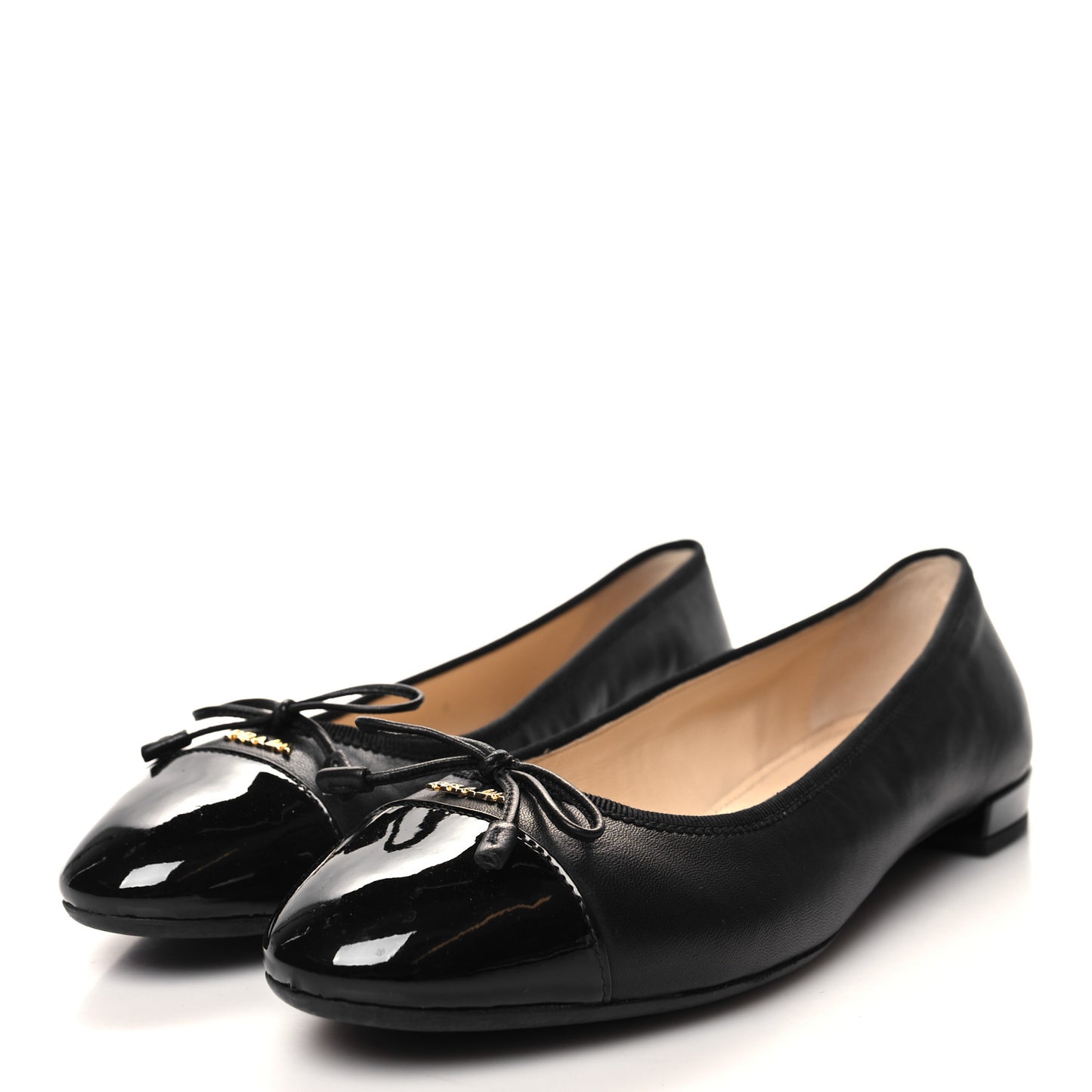 Nappa Vernice Cap Toe Logo Bow Ballerina Flats 38 Black