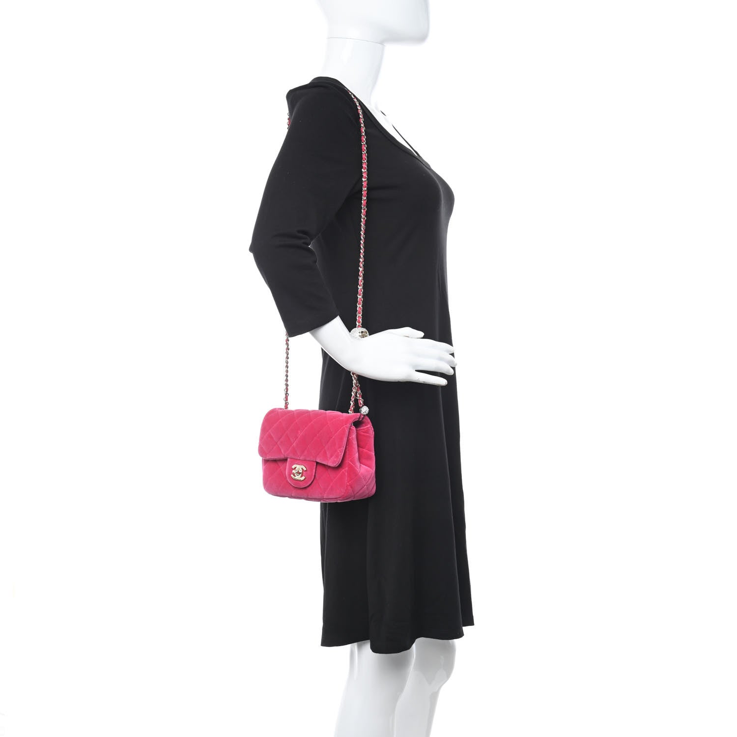 Chanel Velvet Quilted Mini Square Pearl Crush Flap Fuchsia 2 of 11