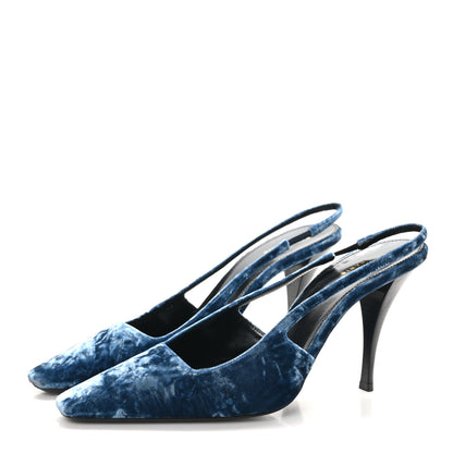 Saint Laurent Velluto Mastrop Tom 90 Dream Slingback Pumps 40 Denim 4 of 10