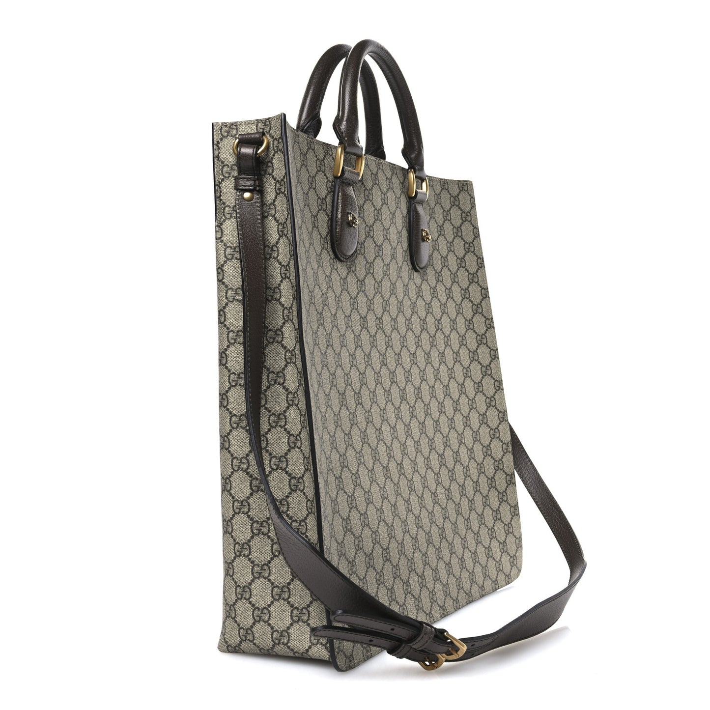 GG Supreme Monogram Web Animalier Bee Vertical Tote Brown