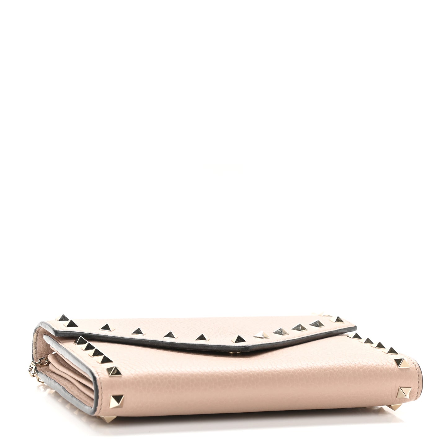 Pebbled Calfskin Rockstud Envelope Wallet on Chain Poudre