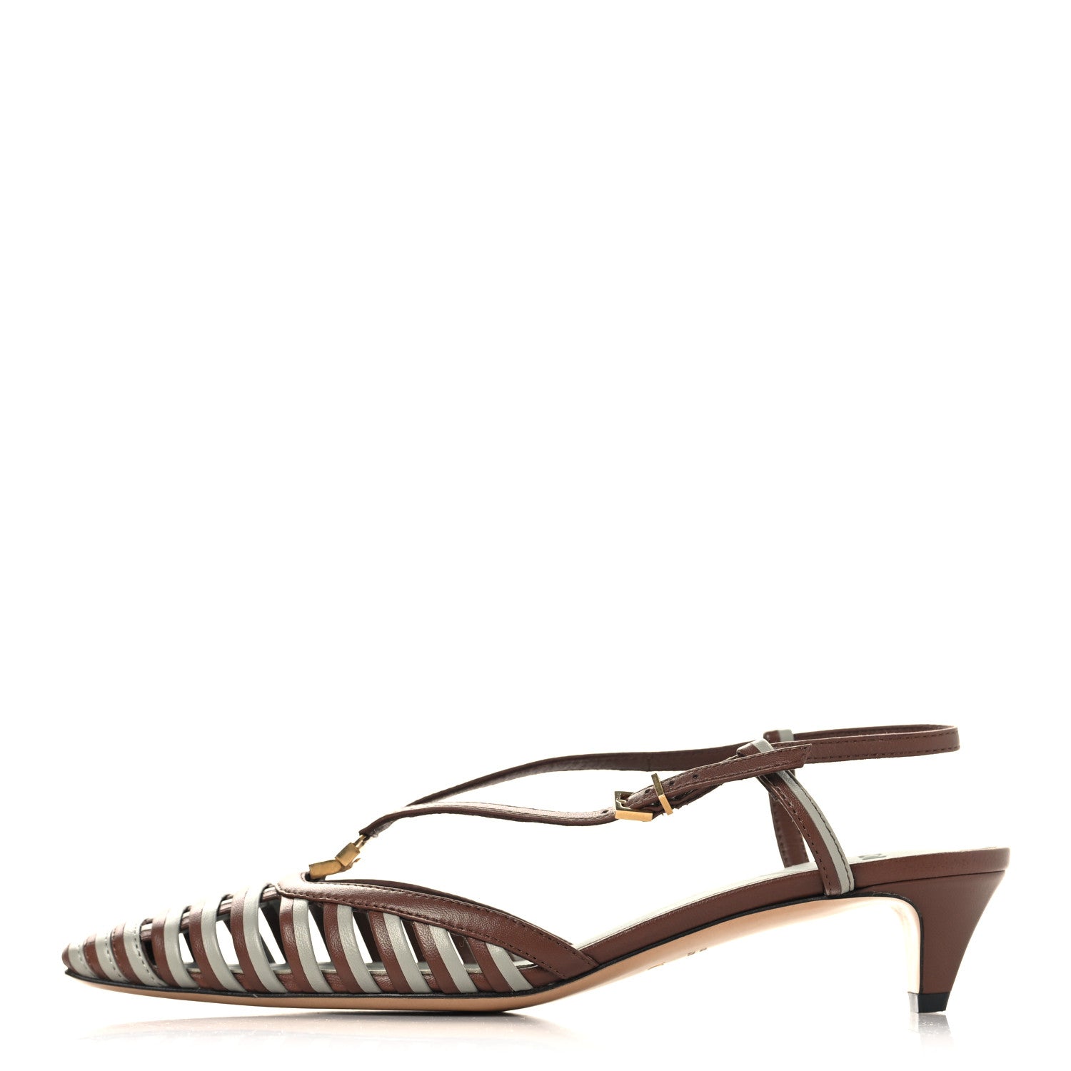 Fendi Lambskin FFold Slingback Sandals 37 Gianduia Matcha Latte 1 of 9