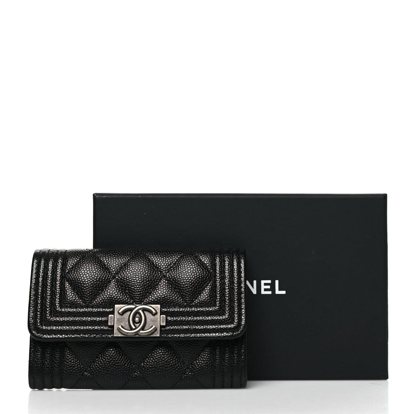 Caviar Quilted Boy Flap Card Holder Black