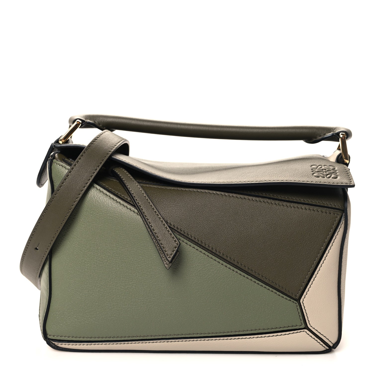 Loewe Grained Calfskin Small Puzzle Bag Autumn Green Light Oat 1 of 9