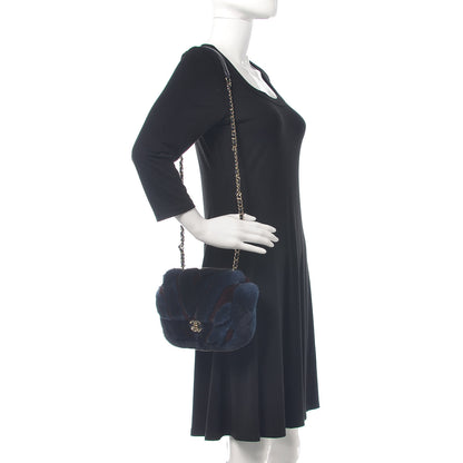Chanel Orylag Rabbit Fur Chevron Small Single Flap Burgundy Blue 2 of 10