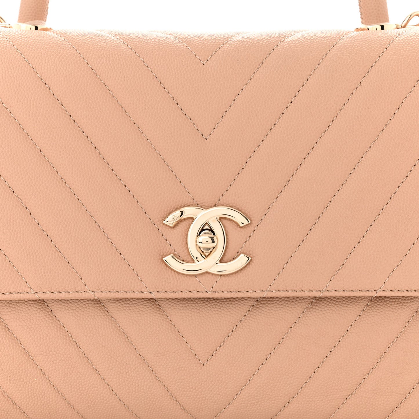 Caviar Chevron Quilted Small Coco Handle Flap Beige