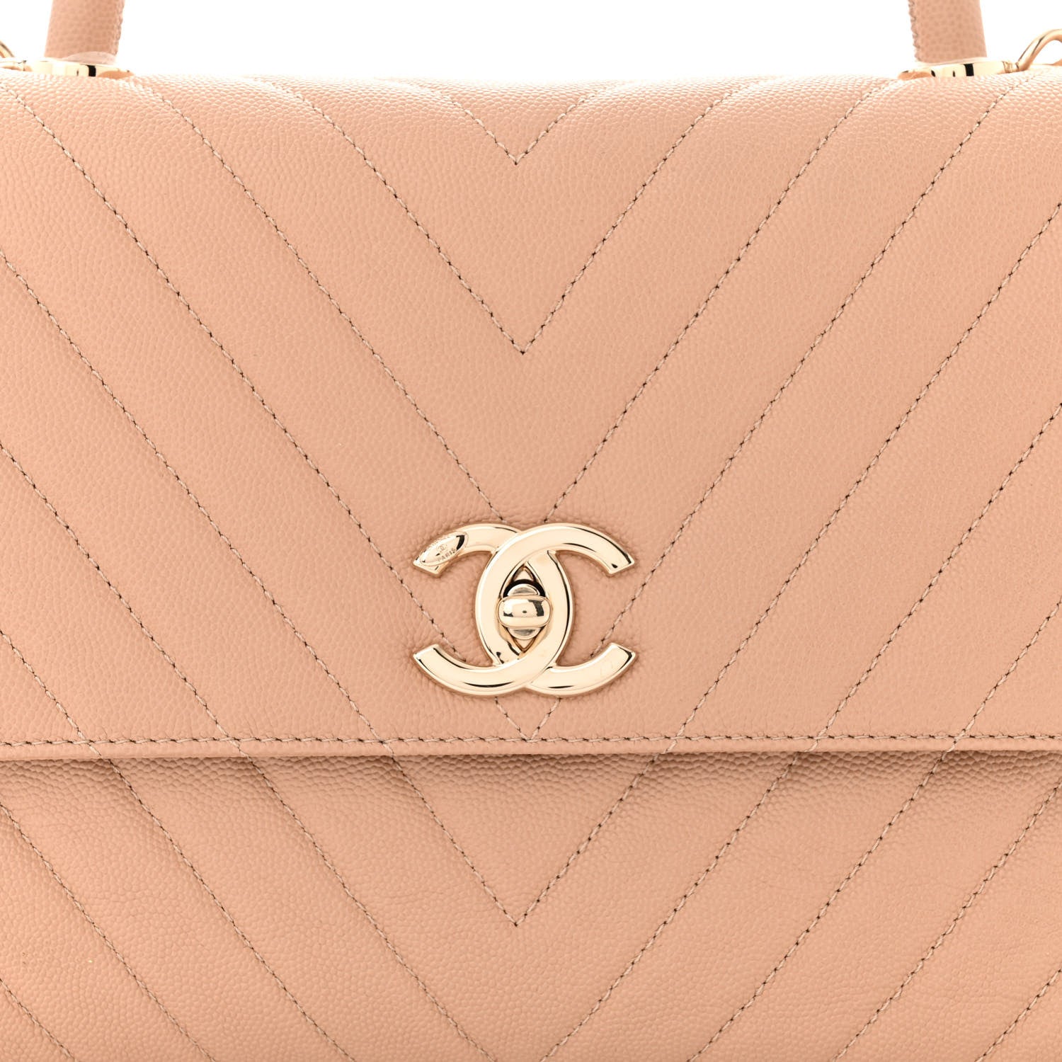 Chanel Caviar Chevron Quilted Small Coco Handle Flap Beige 8 of 11