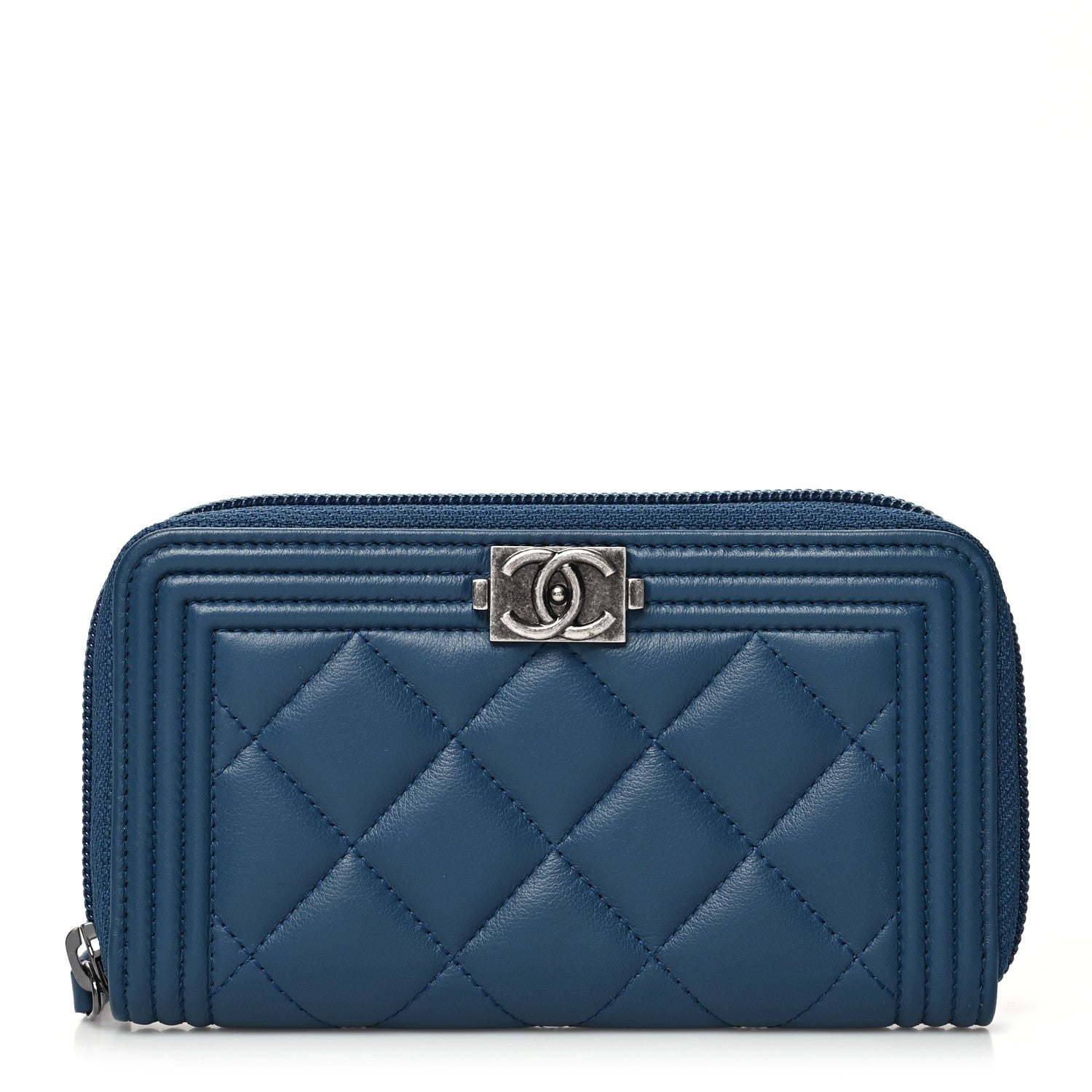 Chanel Lambskin Quilted Small Boy Zip Around Wallet Blue 1 of 11