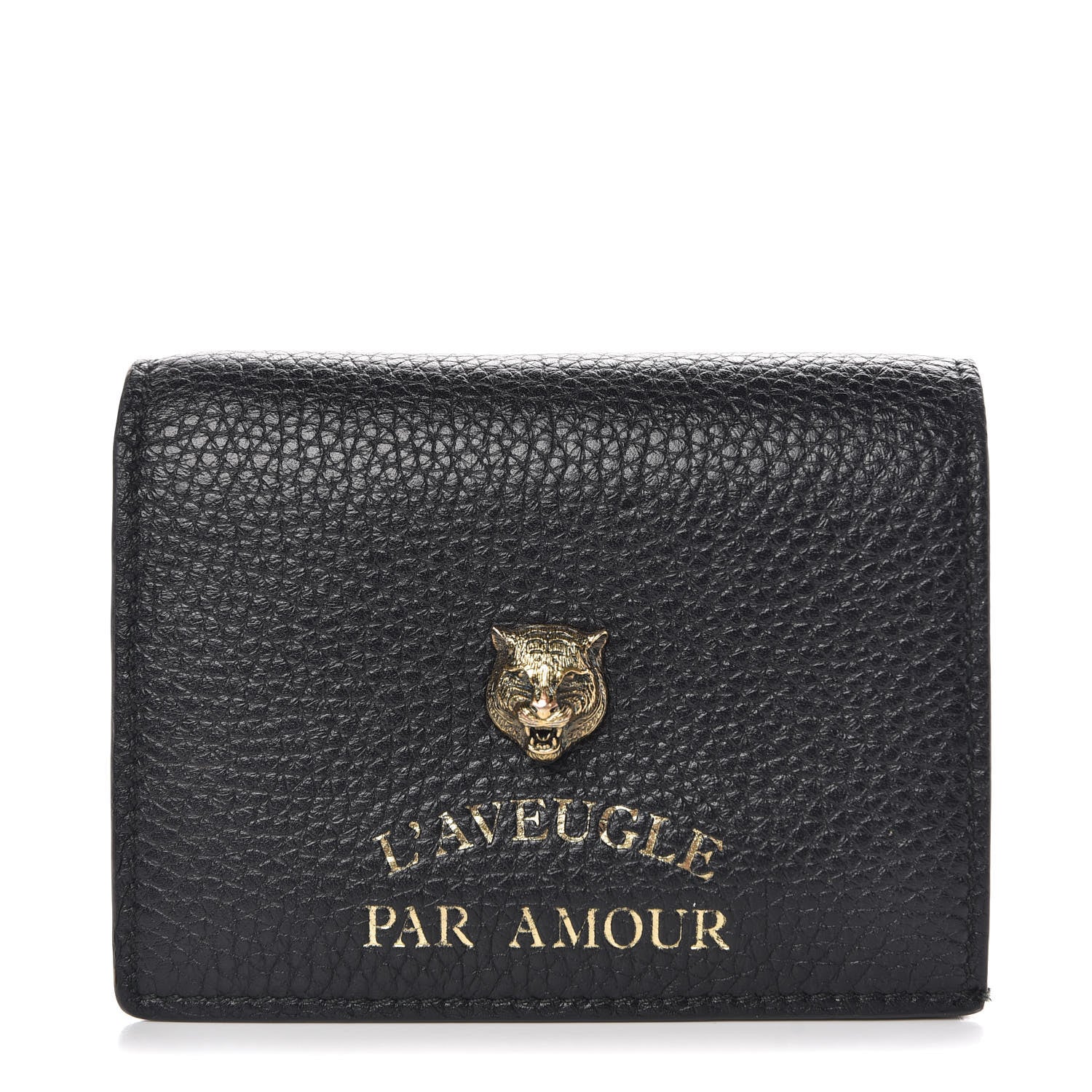 Gucci Pebbled Calfskin Animalier Tiger Card Case Black 1 of 8