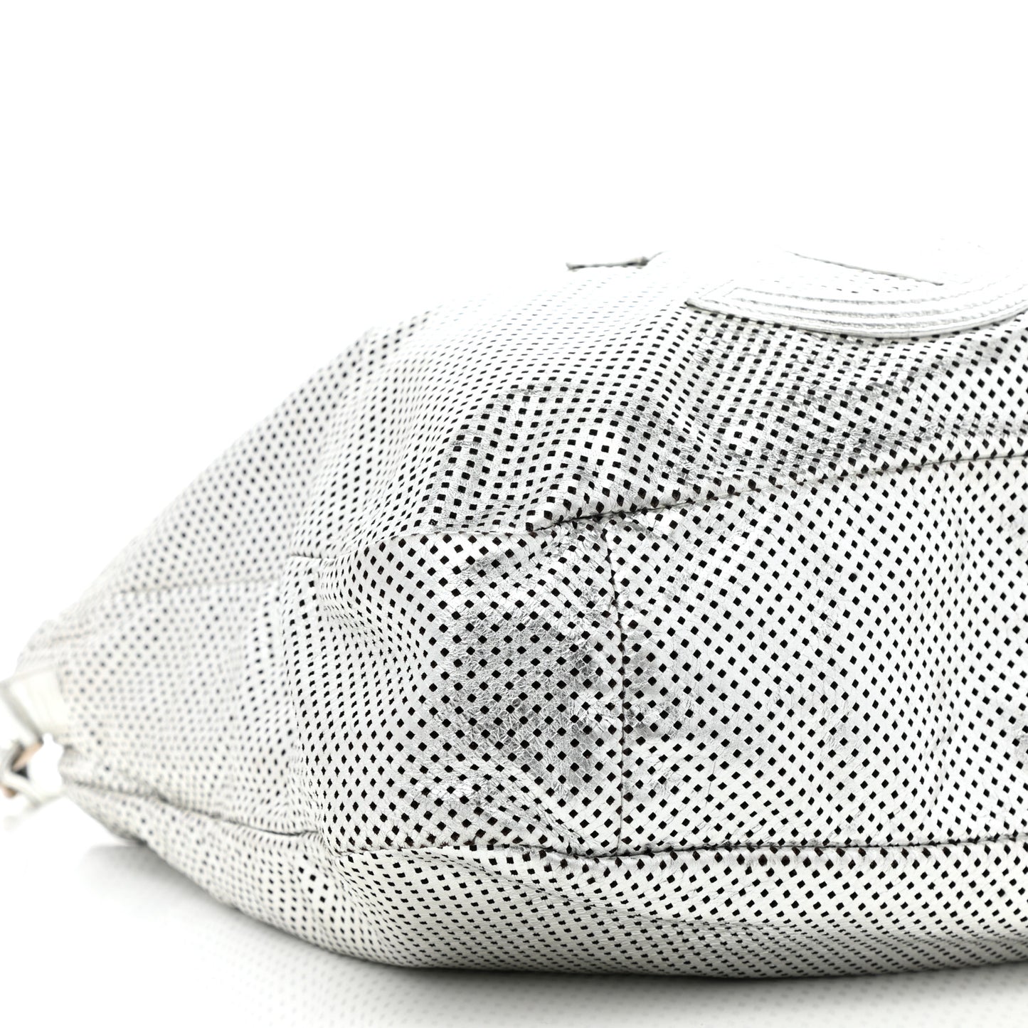 Metallic Glazed Calfskin Perforated Medium Rodeo Drive Tote Silver