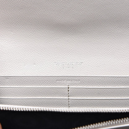 Saint Laurent Grain De Poudre Matelasse Chevron Monogram Flap Wallet Icy White 6 of 10
