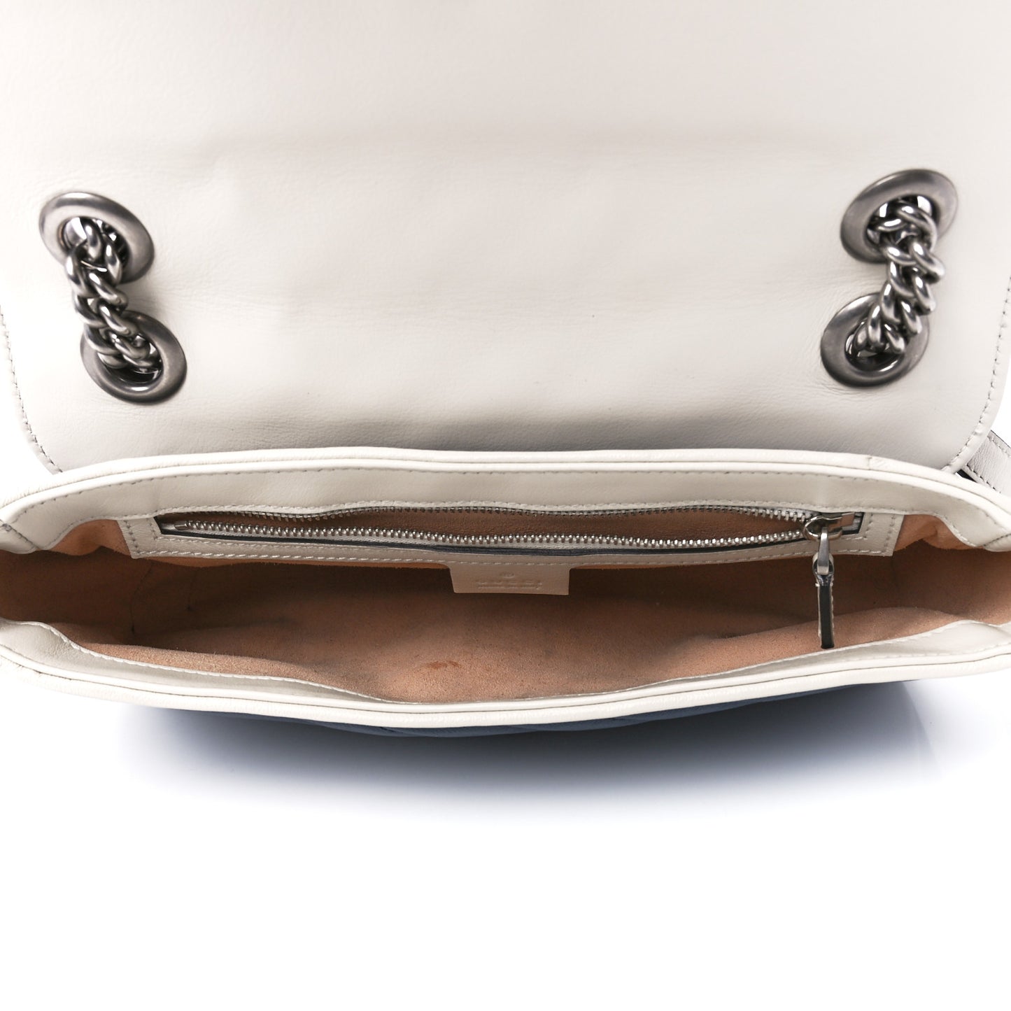 Vintage Effect Calfskin Matelasse Diagonal Small Torchon GG Marmont Shoulder Bag Blue Agata Mystic White