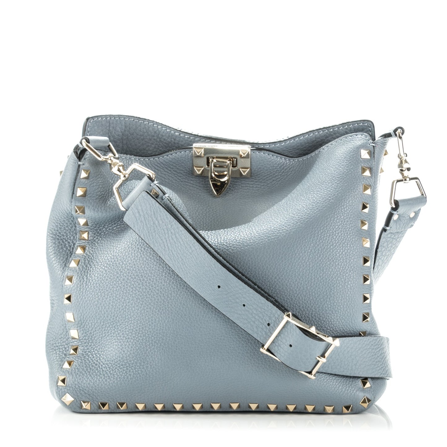 Pebbled Calfskin Small Rockstud Flip-Lock Messenger Bag Grey
