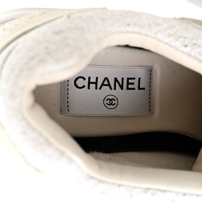 Chanel Painted Iridescent Cotton Tweed Suede Womens CC Sneakers 39 White Silver Multicolor 8 of 16