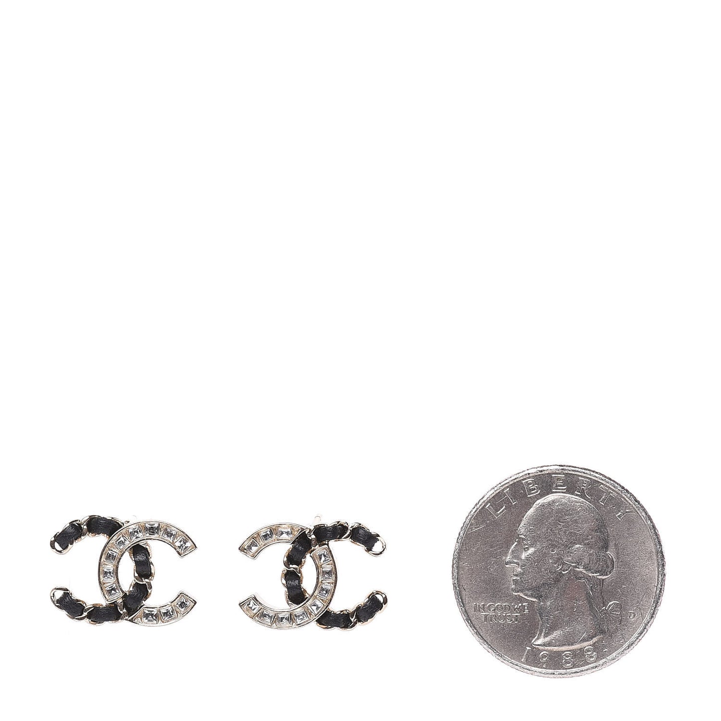 Crystal Baguette Lambskin Chain CC Vintage Allure Stud Earrings Black Gold