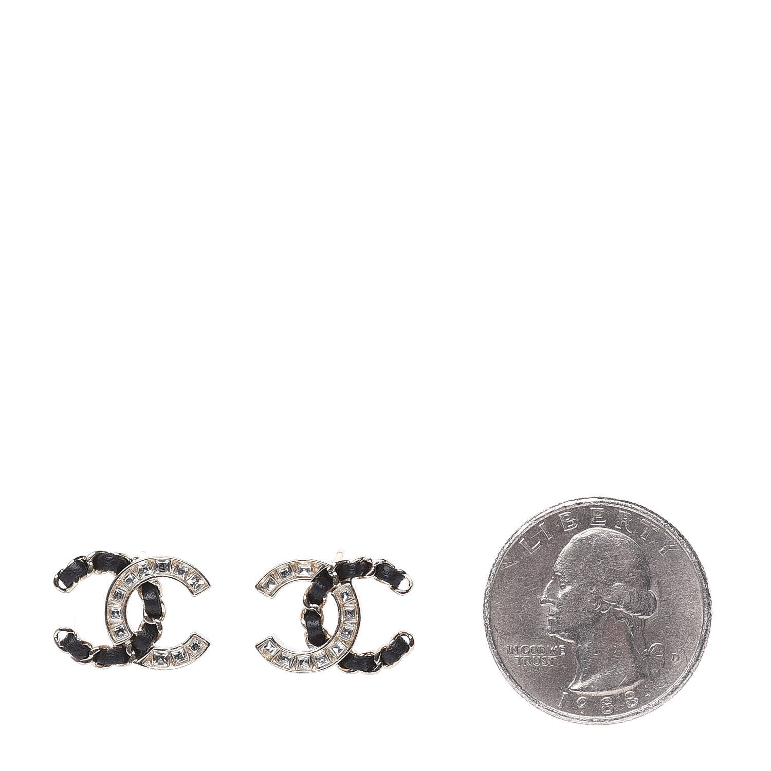 Chanel Crystal Baguette Lambskin Chain CC Vintage Allure Stud Earrings Black Gold 3 of 6