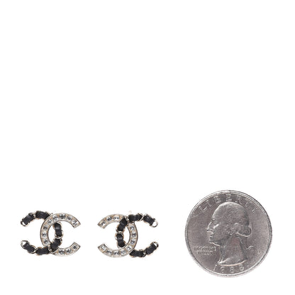 Chanel Crystal Baguette Lambskin Chain CC Vintage Allure Stud Earrings Black Gold 3 of 6