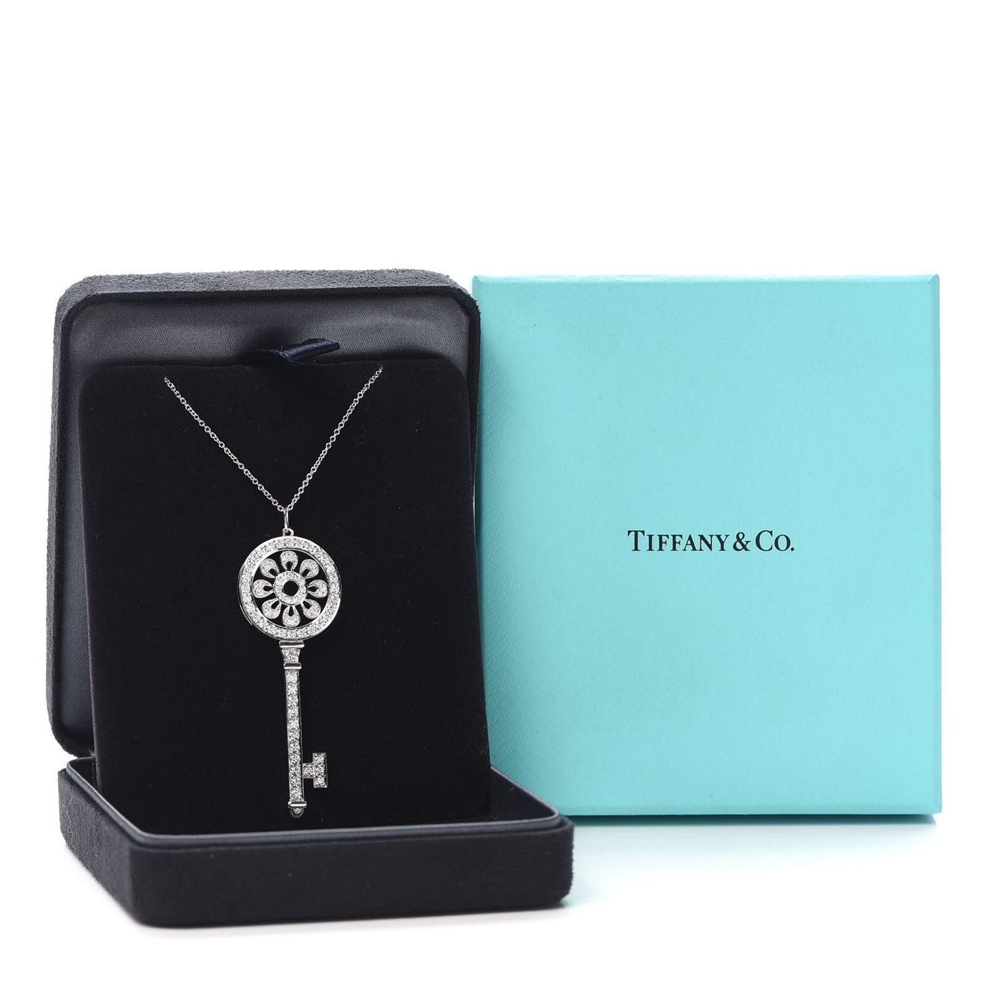 Platinum Diamond Petals Key Pendant Necklace