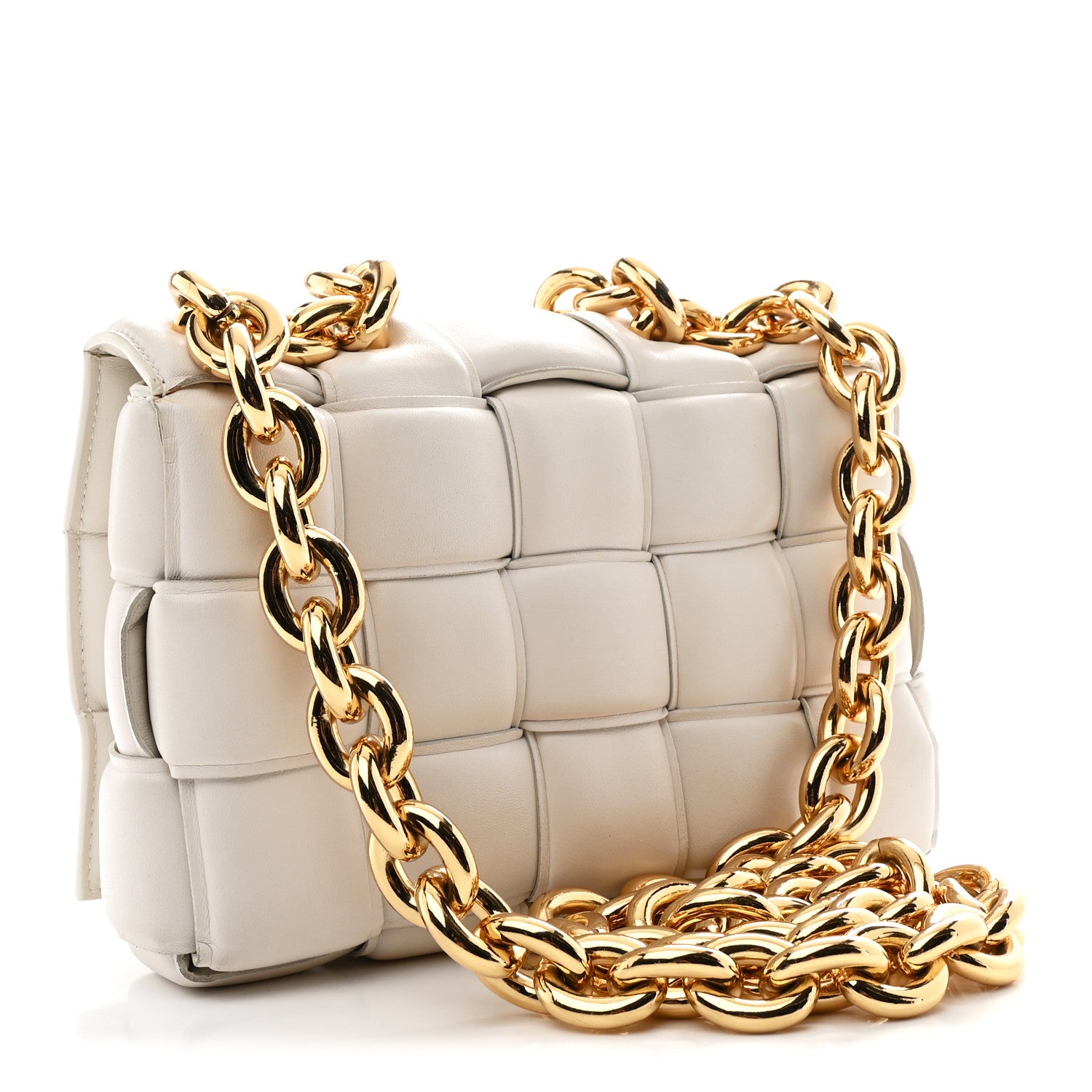 Bottega Veneta Lambskin Maxi Intreccio Padded Chain Cassette Crossbody Bag White 3 of 10