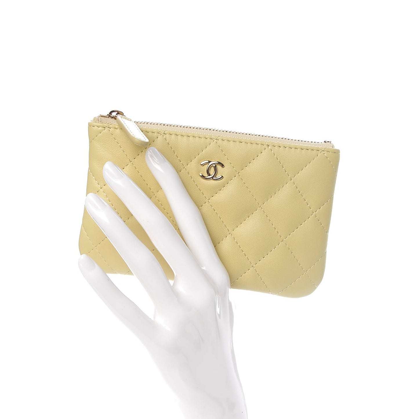 Lambskin Quilted Small Cosmetic Case Yellow