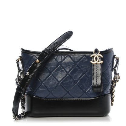 Chanel Aged Calfskin Quilted Small Gabrielle Hobo Navy Black 1 of 8