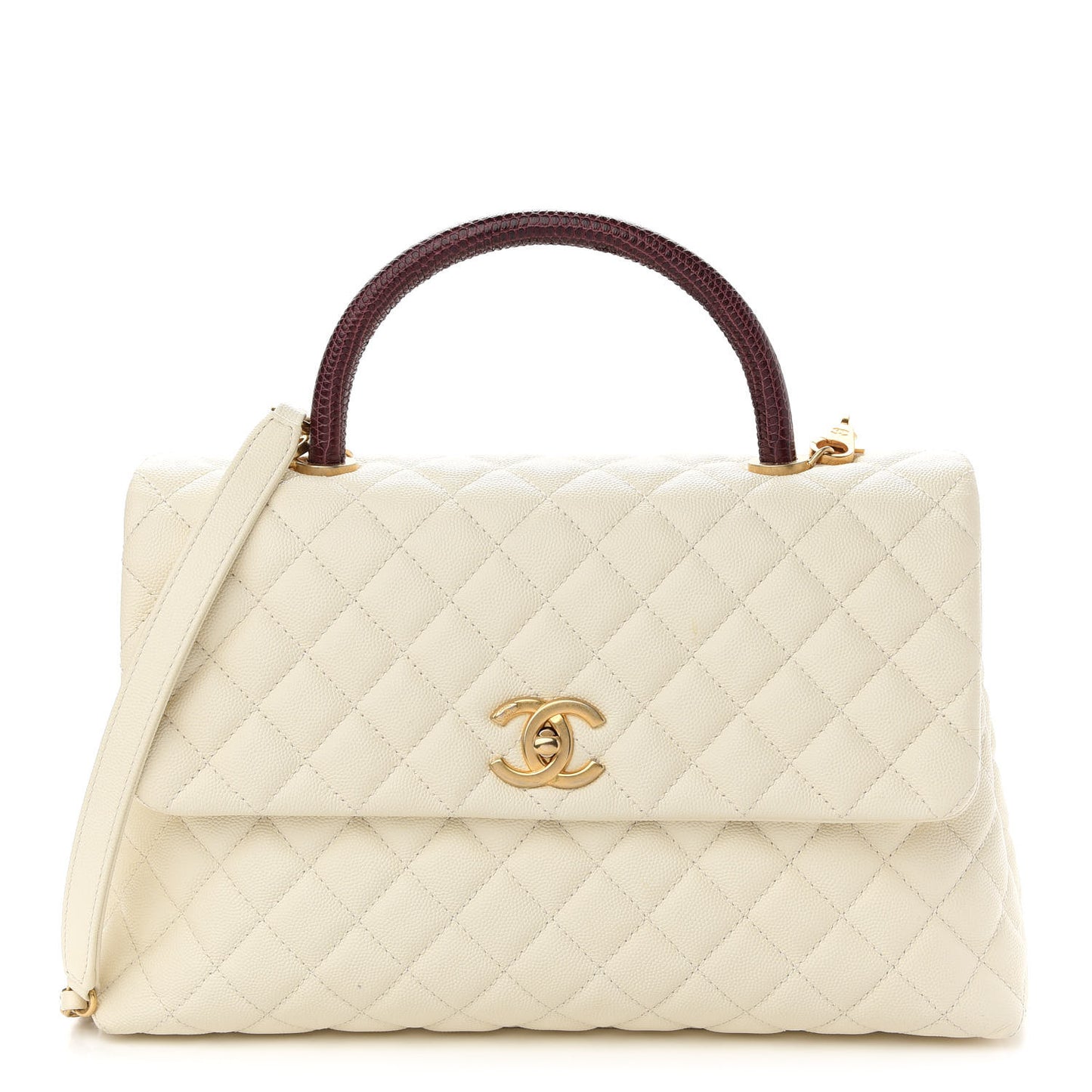 Caviar Lizard Quilted Medium Coco Handle Flap White