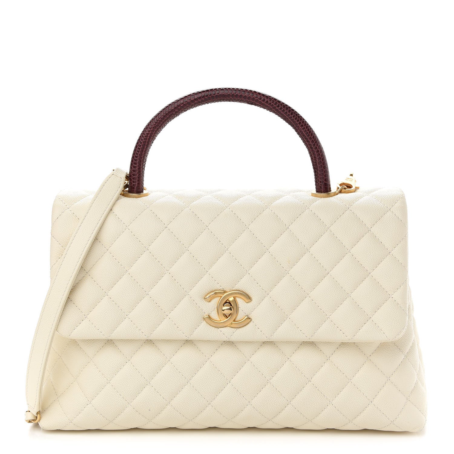 Chanel Caviar Lizard Quilted Medium Coco Handle Flap White 1 of 8