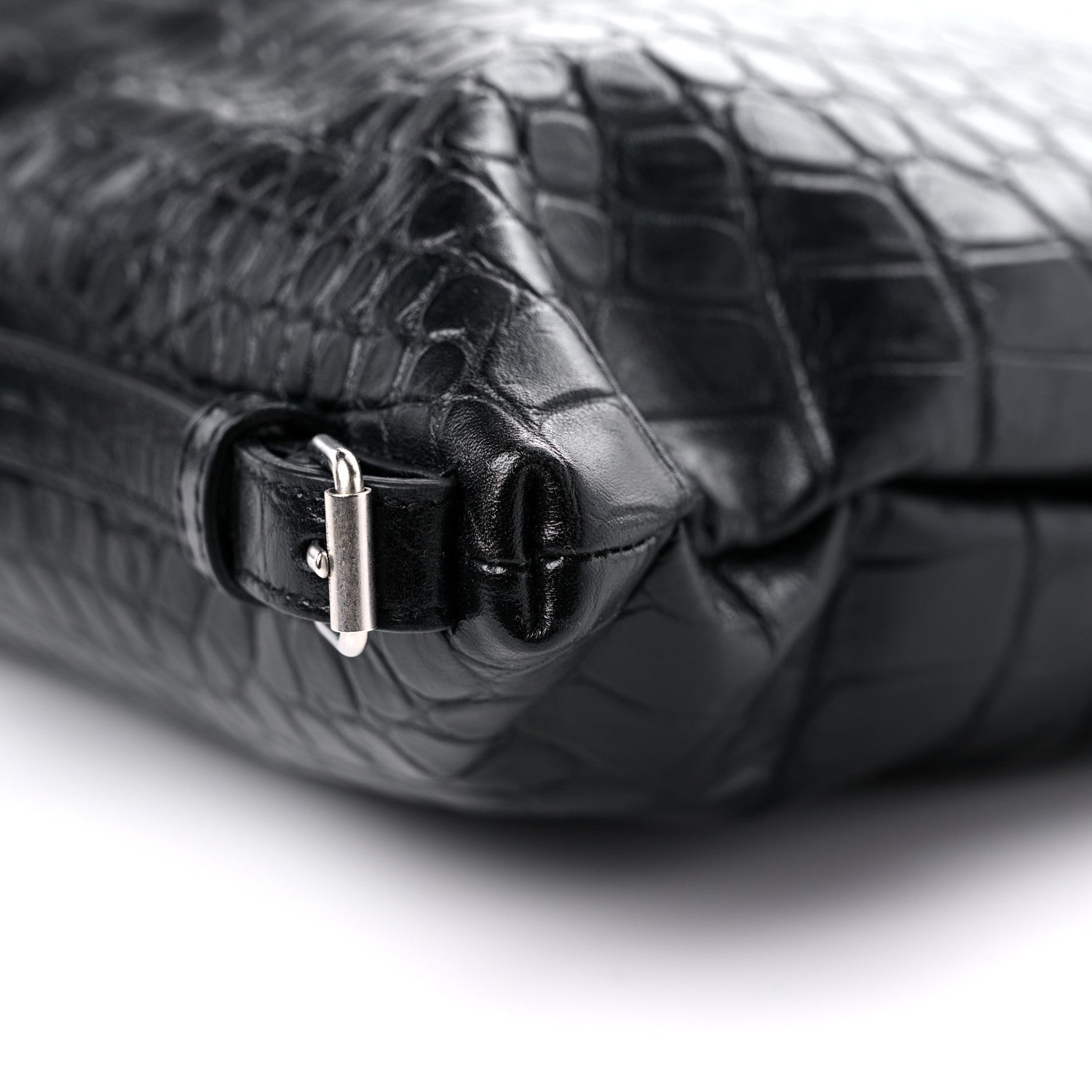 Saint Laurent Calfskin Crocodile Embossed Large Convertible ID Bag Black 8 of 9