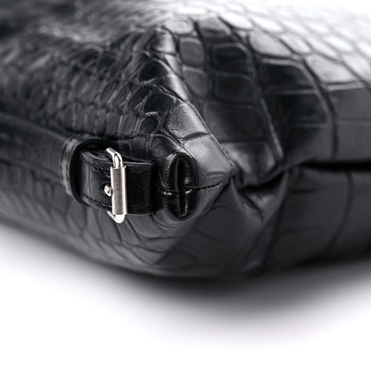 Saint Laurent Calfskin Crocodile Embossed Large Convertible ID Bag Black 8 of 9