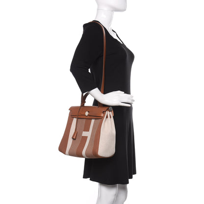 Hermes Vache Hunter Toile H Vibration Herbag Zip Retourne 31 PM Fauve Ecru Beige 2 of 13