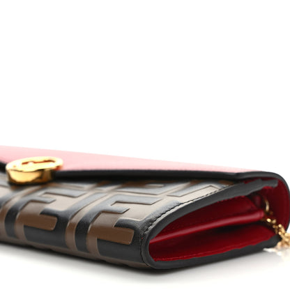 Fendi Vitello Cruise F is Fendi Bi-Color FF 1974 Embossed Continental Envelope Wallet On Chain Maya Black Fragola 9 of 10