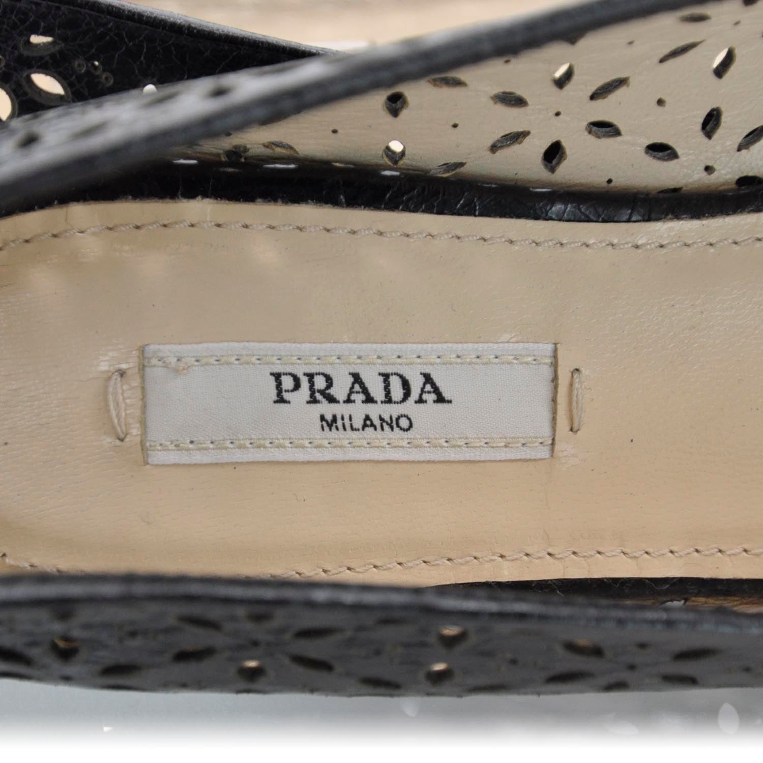 Prada Perforated Bow Flats 36.5 Black 5 of 7