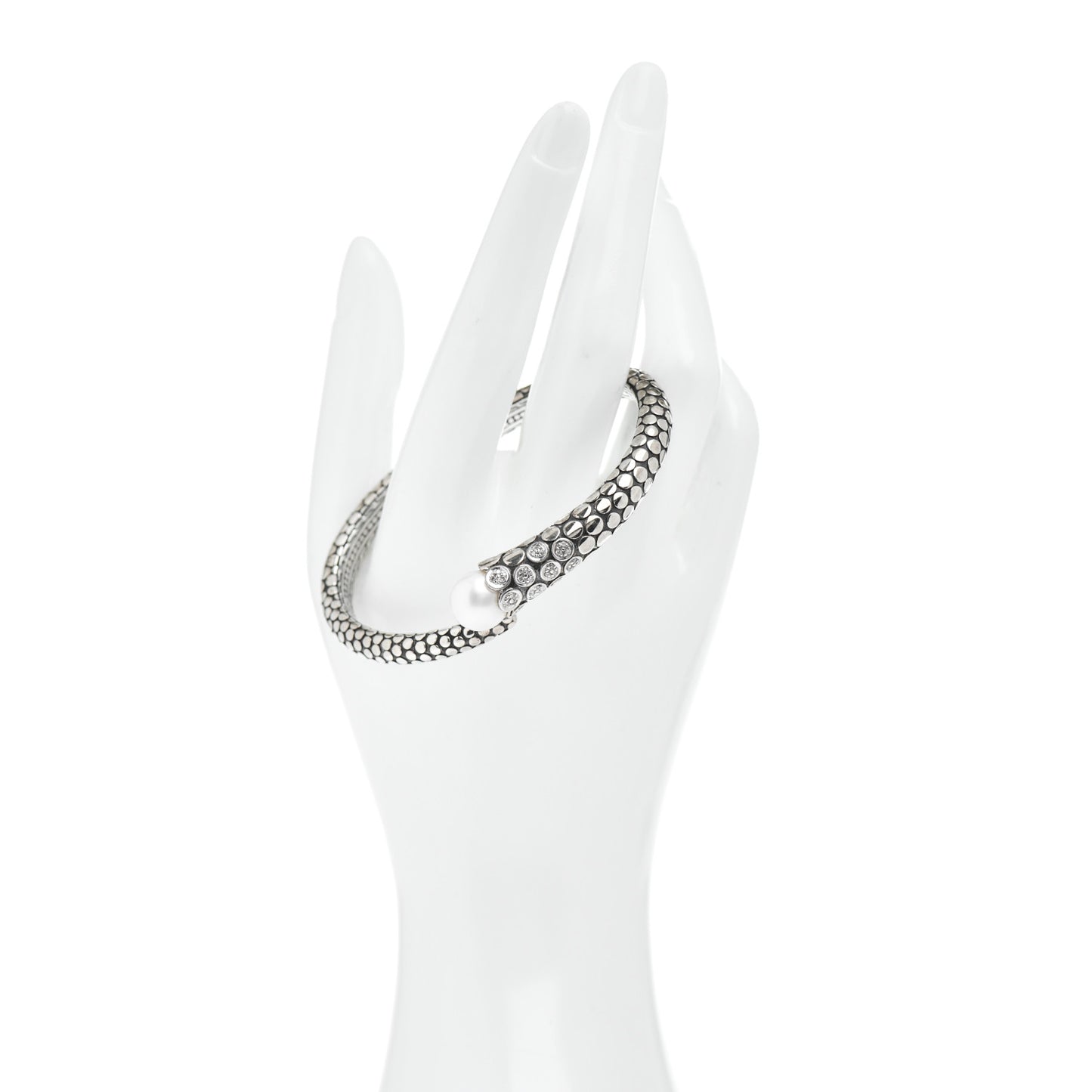 Sterling Silver Diamond Pearl Dot Kick Cuff Bracelet