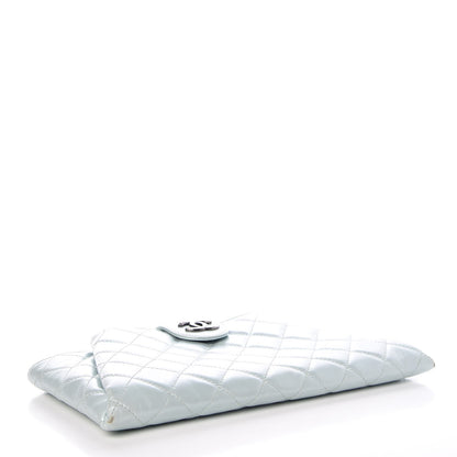 Chanel Glazed Calfskin Quilted Coco Pleats Clutch Light Blue 4 of 7