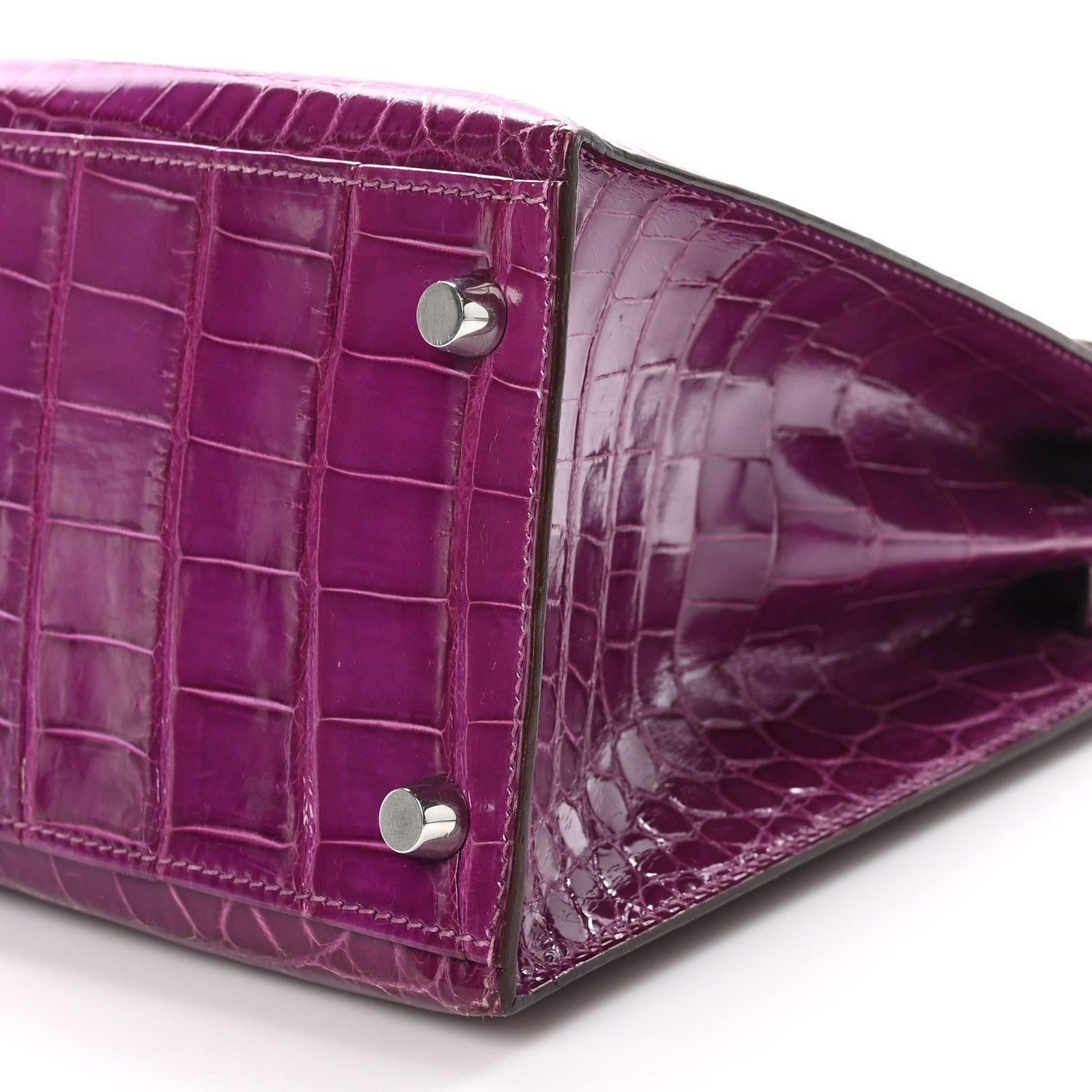 Hermes Shiny Niloticus Crocodile Kelly Sellier 28 Violet 16 of 18