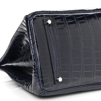 Hermes Shiny Porosus Crocodile Birkin 35 Bleu Abysse 8 of 10