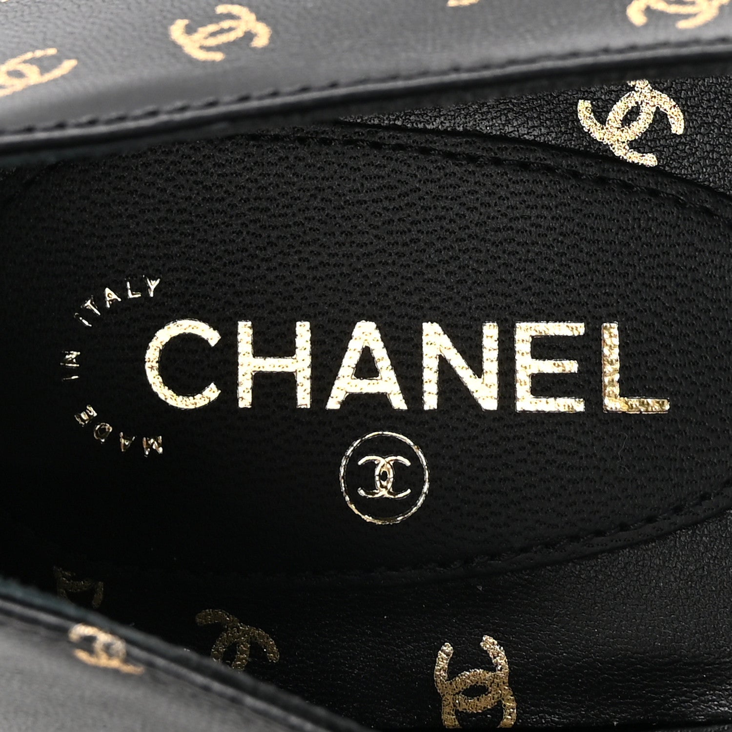 Chanel Lambskin Patent Calfskin Printed CC Cap Toe Ballerina Flats 36 Black Gold 8 of 10