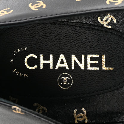 Chanel Lambskin Patent Calfskin Printed CC Cap Toe Ballerina Flats 36 Black Gold 8 of 10