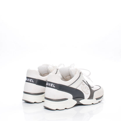 Chanel Suede Calfskin CC Sneakers 37 White Grey 4 of 10