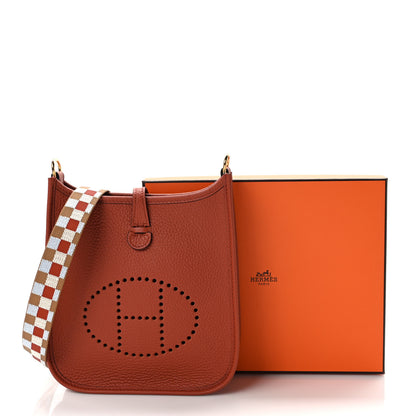 Hermes Taurillon Clemence Maxi Quadrille Evelyne TPM Cuivre Chai Nata Bleu Brume 9 of 9