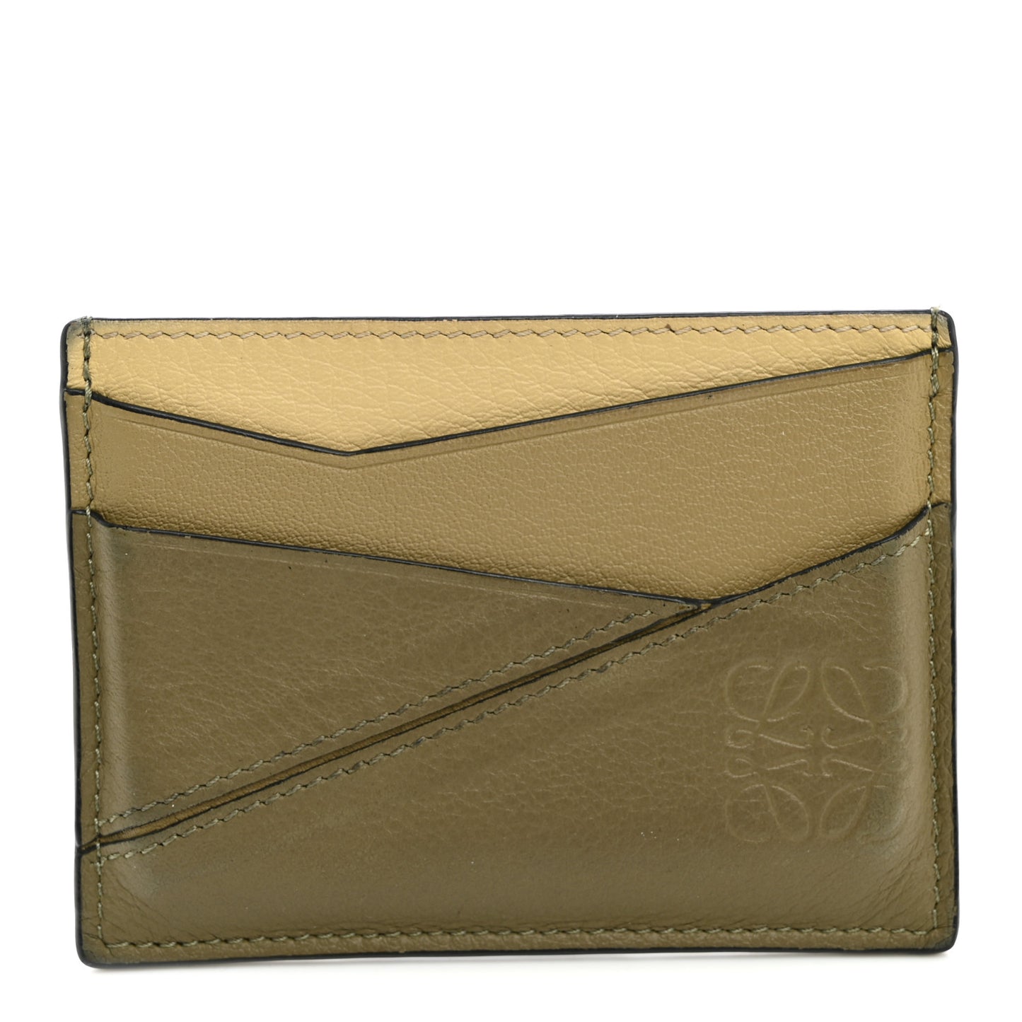Calfskin Puzzle Colorblock Card Holder Clay Green