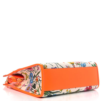 Gucci Canvas Medium Flora Tote White Multicolor Orange Fluo 4 of 9