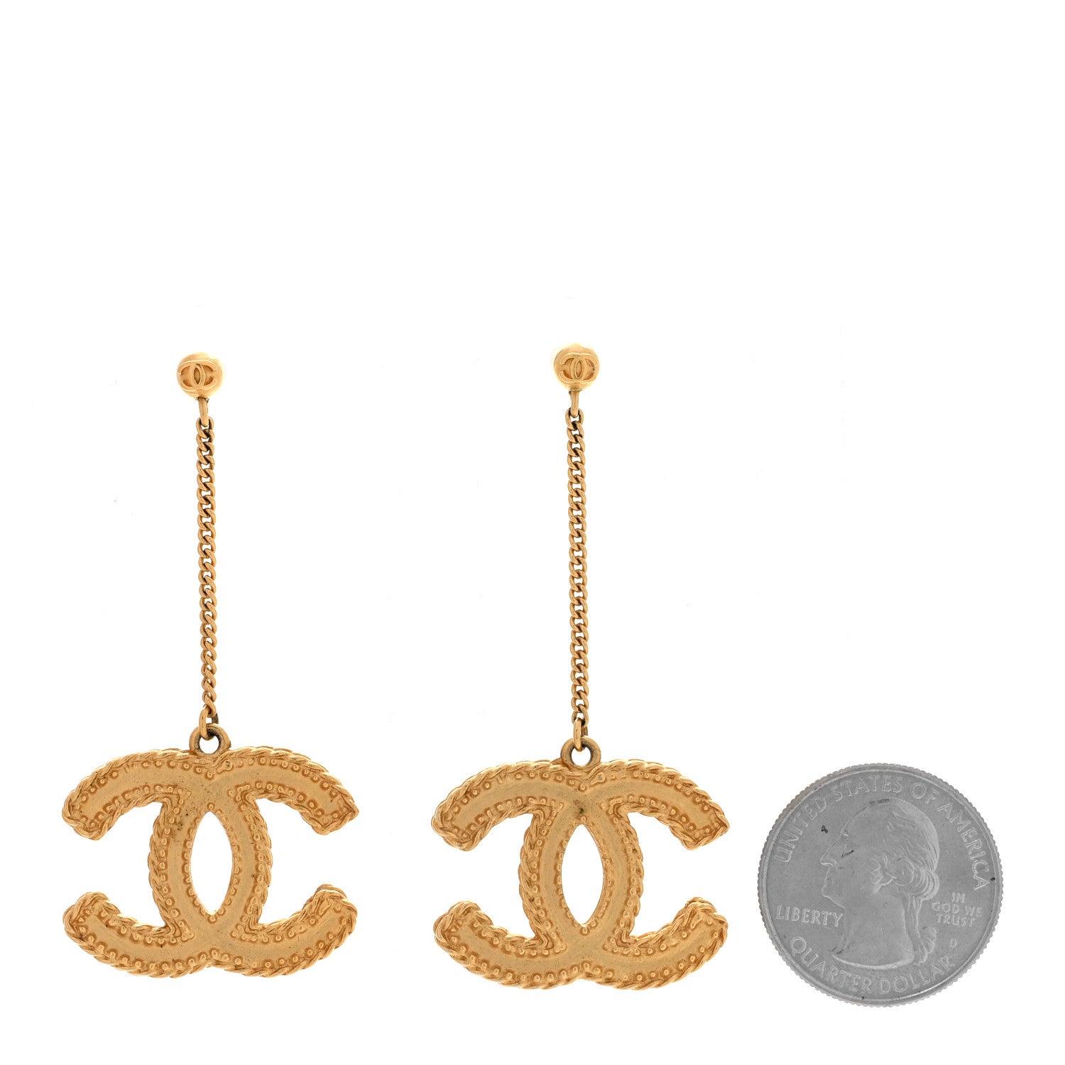 Chanel CC Drop Earrings Matte Gold 2 of 5
