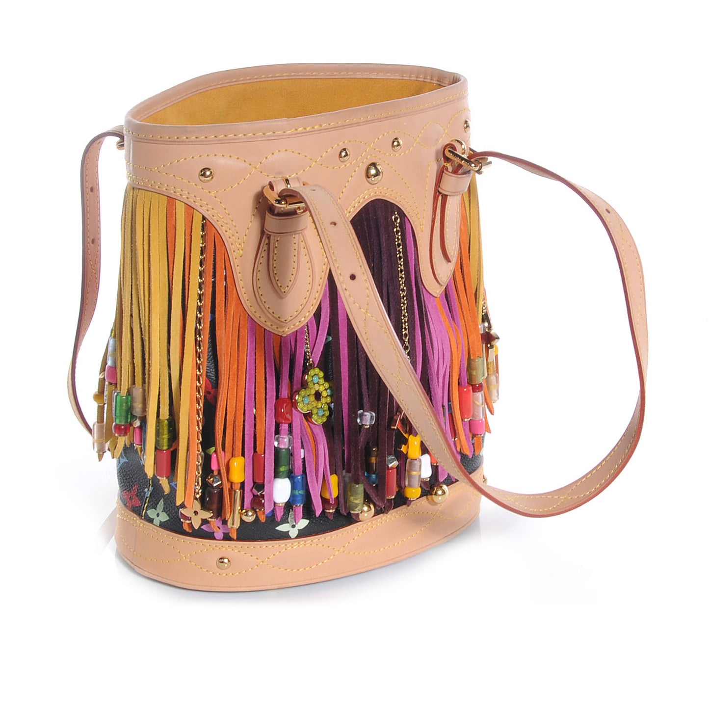 Monogram Multicolor Fringe Bucket Black