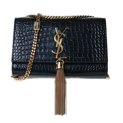 Saint Laurent Calfskin Crocodile Embossed Small Classic Monogram Kate Tassel Satchel Black 1 of 6